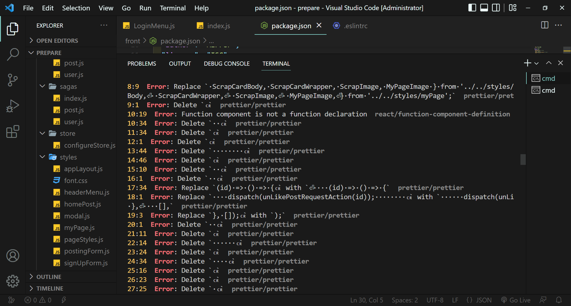 package.json - prepare - Visual Studio Code [Administrator] 2022-10-28 오후 4_53_44.png